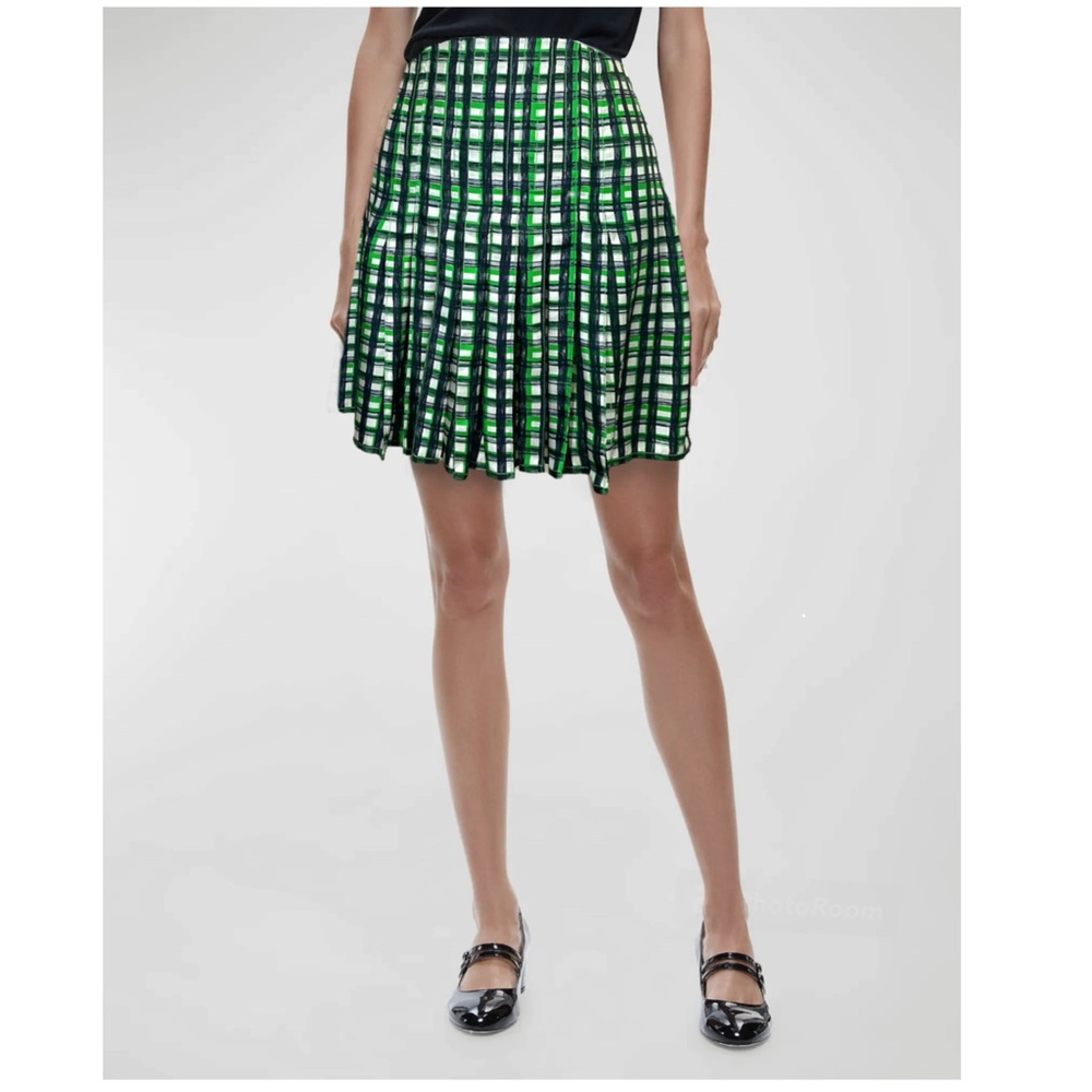 Carolina Herrera Plaid Silk Pleated Skirt